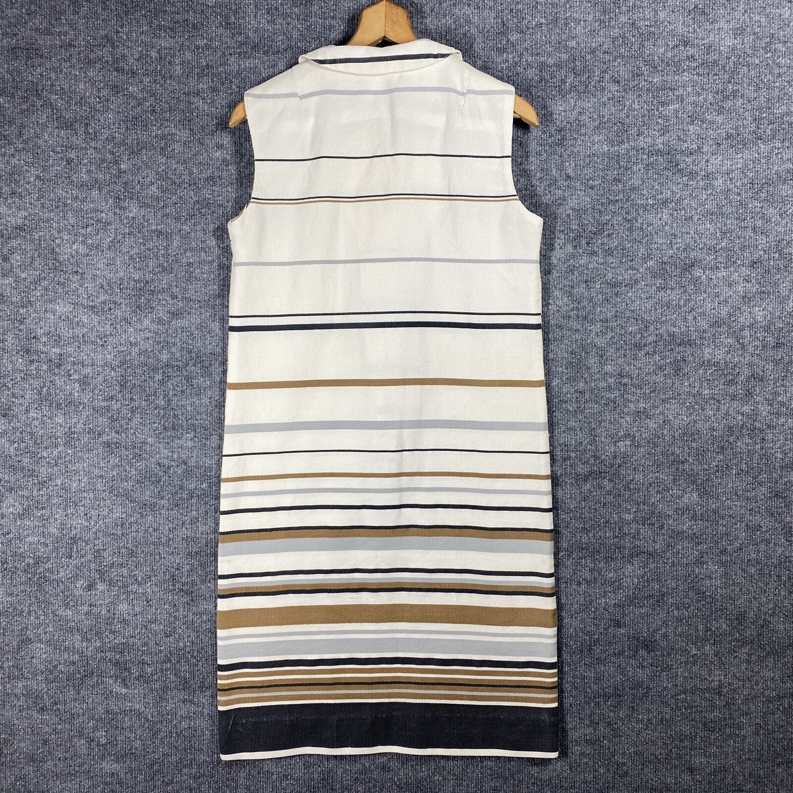 VINTAGE 50s 60s Mod A Line Shift Dress Size 14 Striped Button Up Collar 1960s