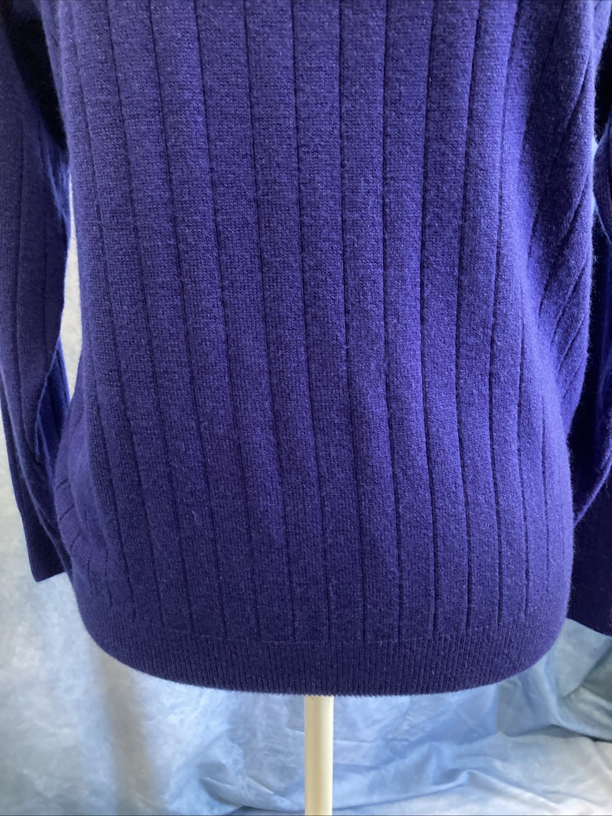 Vtg 80s Laura Winston Ribbed Knit Turtleneck Sweater M Blue Indigo Purple Retro