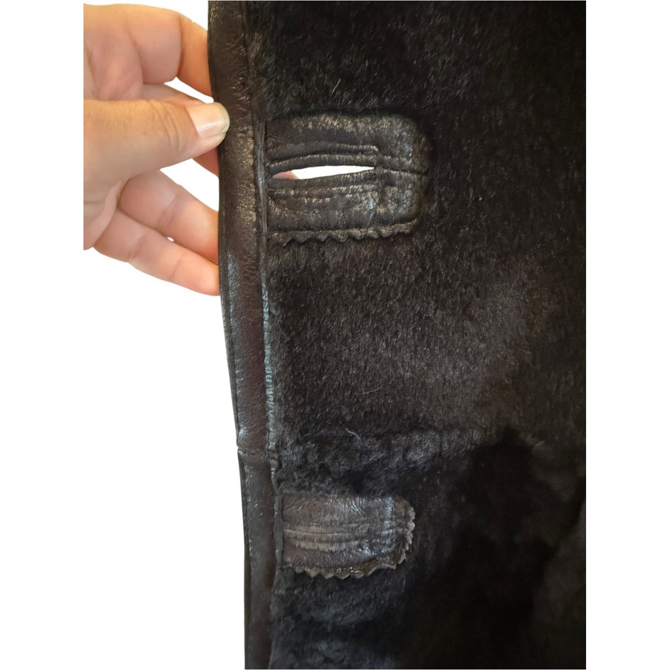 Montreal Sheepskin Genuine Shearling Coat Vintage 80s Black Leather Plush P/S