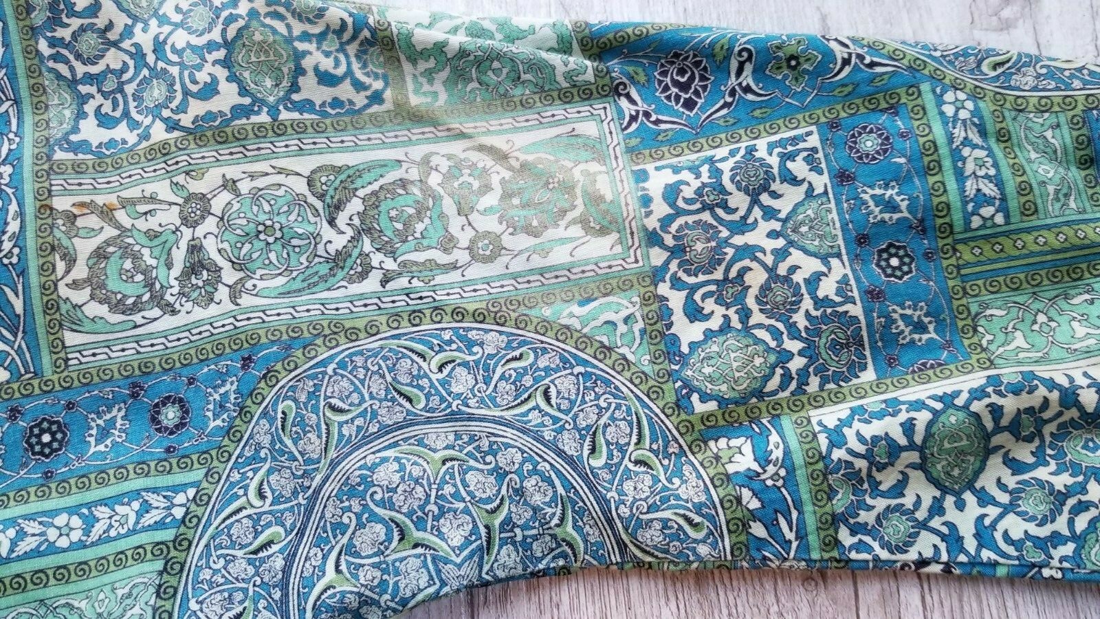 Vintage 1950’s Green Blue Floral Medallion Print Full DRESS with BELT – Size XS