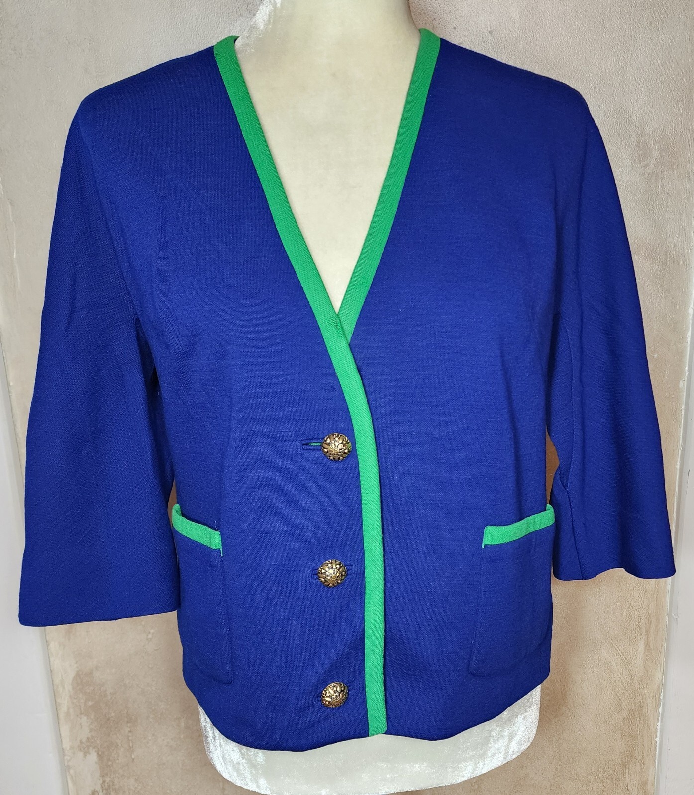 Vintage 1950s Handmacher Double Knit Button Up Sweater Size L