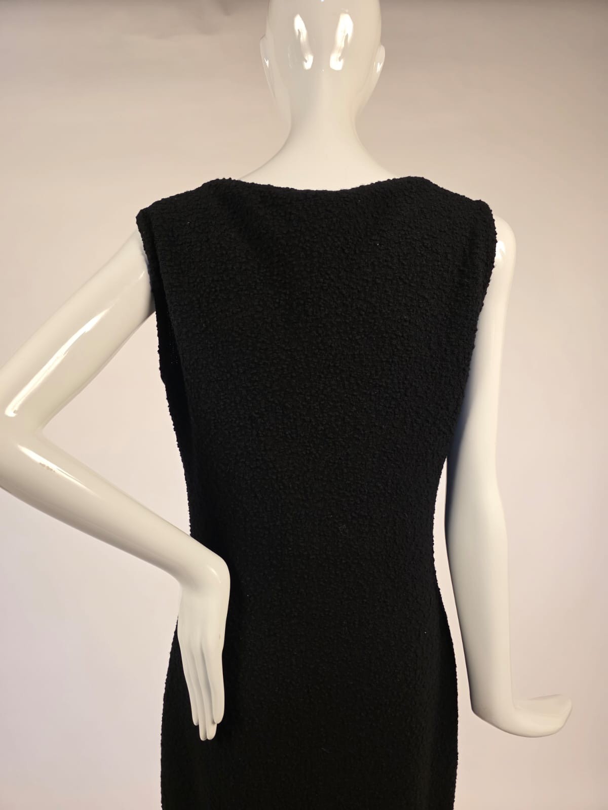 VINTAGE DESIGNER JOHN GALLIANO BLACK NUBBY KNIT DRESS W FLARING HEM