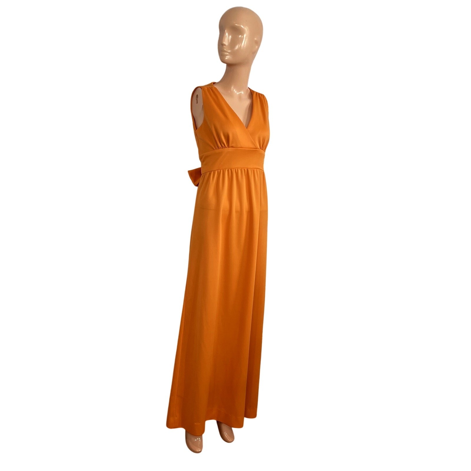 VTG 70s Toni Todd Orange Maxi Dress S Double Knit Polyester Faux Wrap Belted