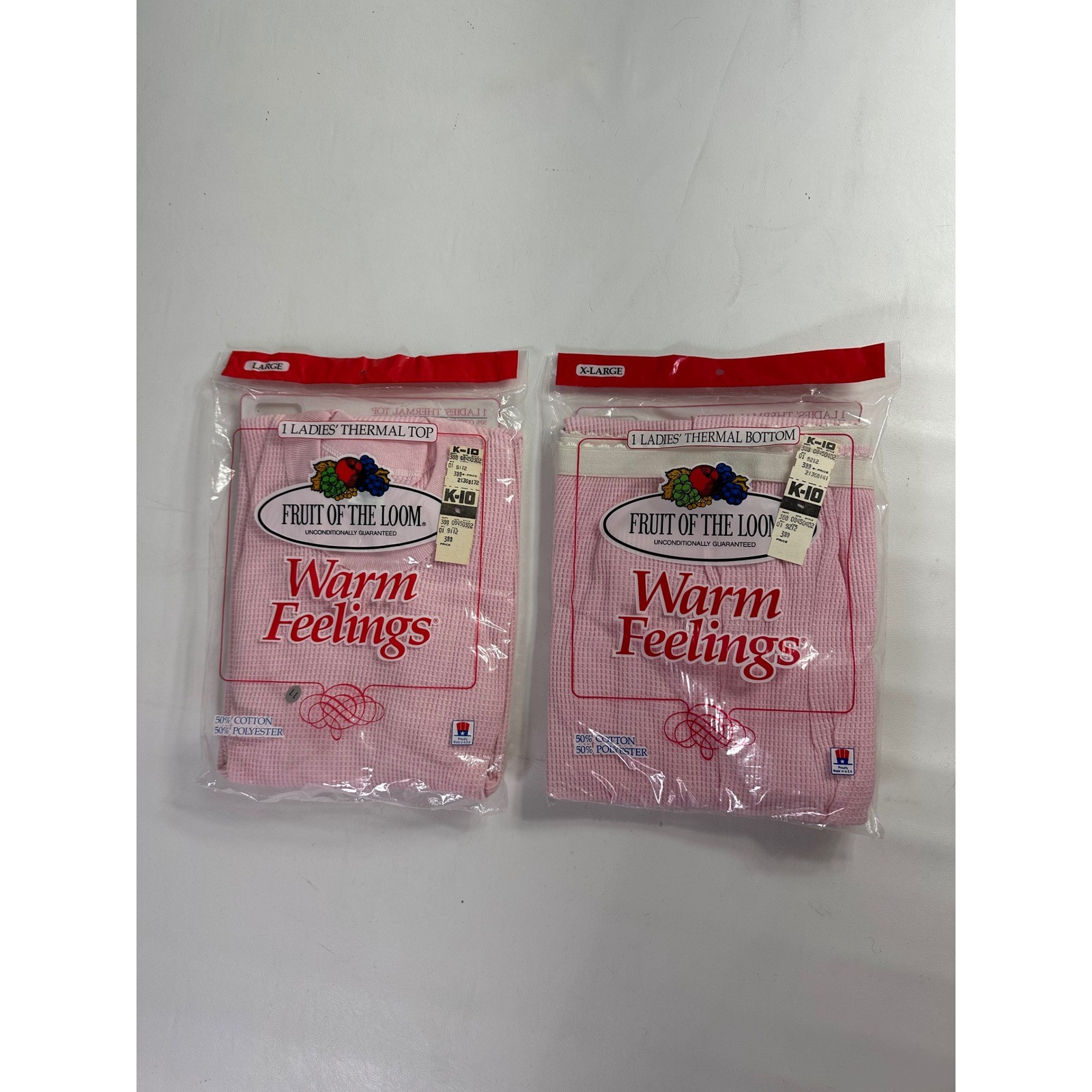 Vintage Fruit of the Loom Warm Feelings Pink Thermal Set Top L Bottom XL USA NIP