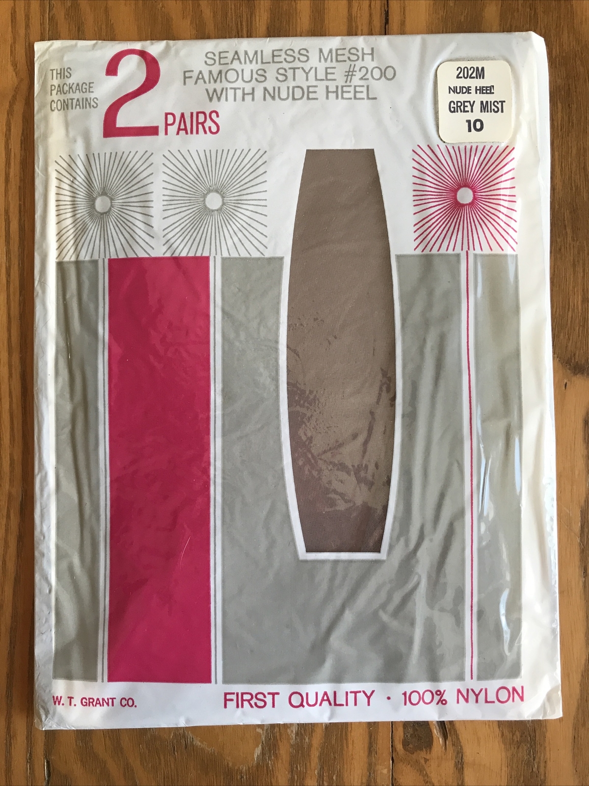 2 Pairs 1950s Vintage Seamless Mesh Nylon Stockings – Size 10 – Grey Mist