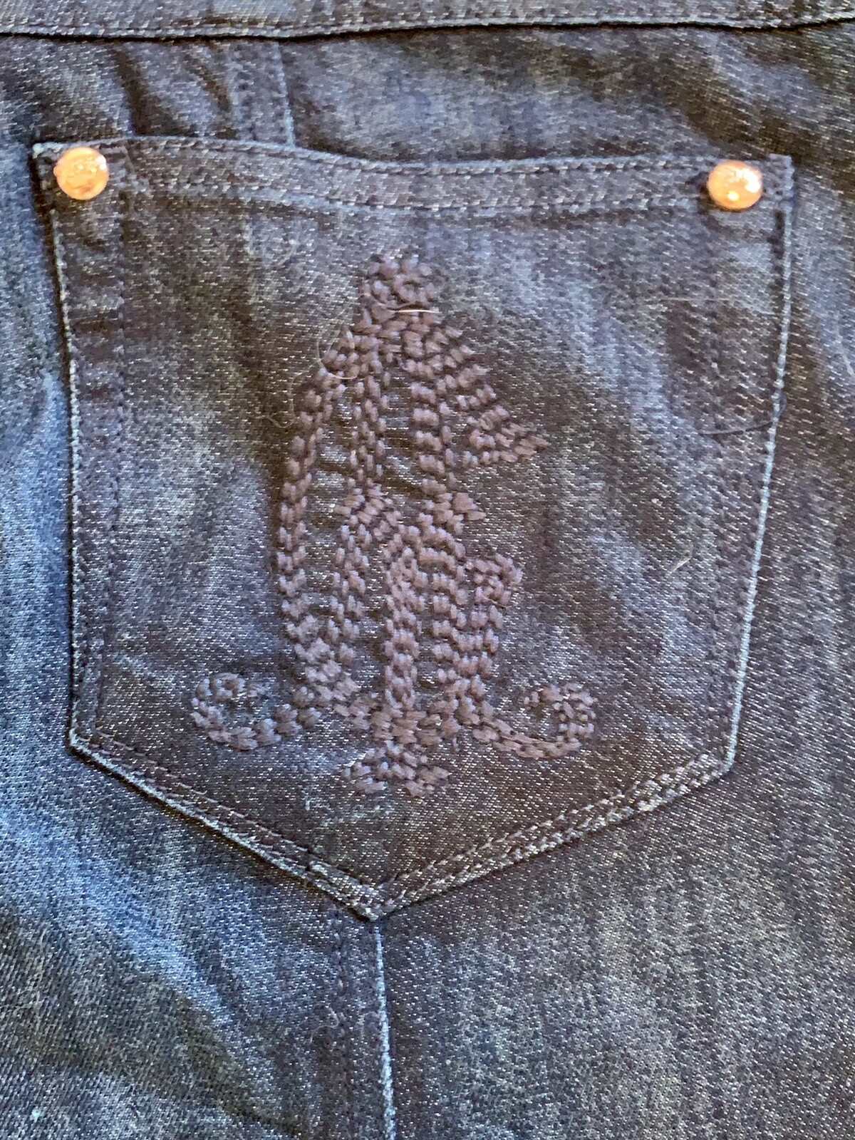 VTG Y2K Christian Audigier JEANS TAPER CROP ZIP LEG Low Rise DARK WASH 29X26