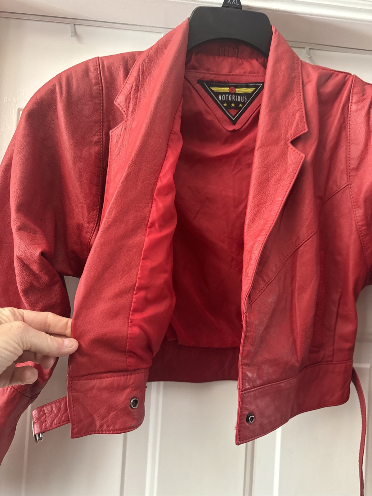 Vintage 1980’s Notorious Women’s Red Leather Cropped Jacket Size S