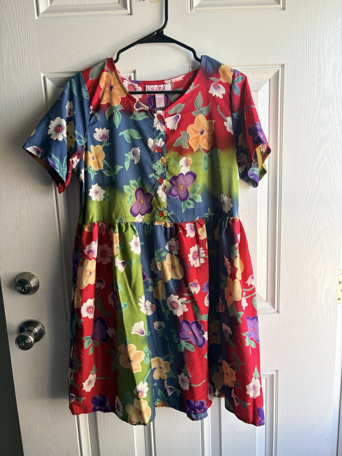 Vintage Sita Floral Babydoll Dress Medium Colorblock Boho 90s