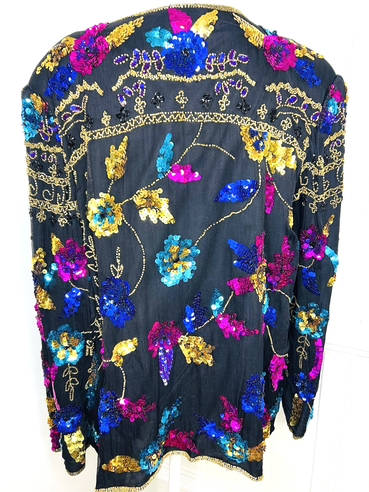 Vtg Drapers & Damons 1X Silk Colorful Sequins Beads Jacket Cardigan Plus Formal