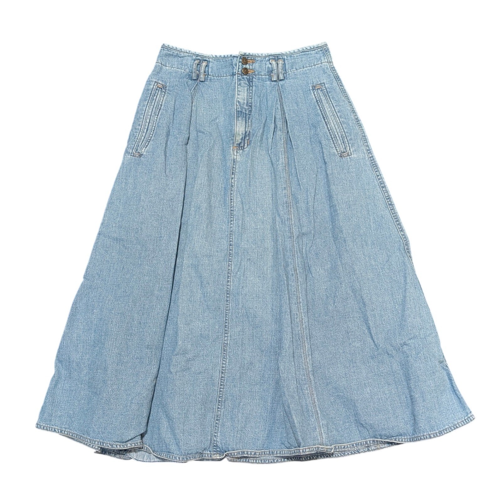 Lizwear Vintage Women’s Size 10 Light Wash Denim Boho Maxi Skirt Pleated Pocket
