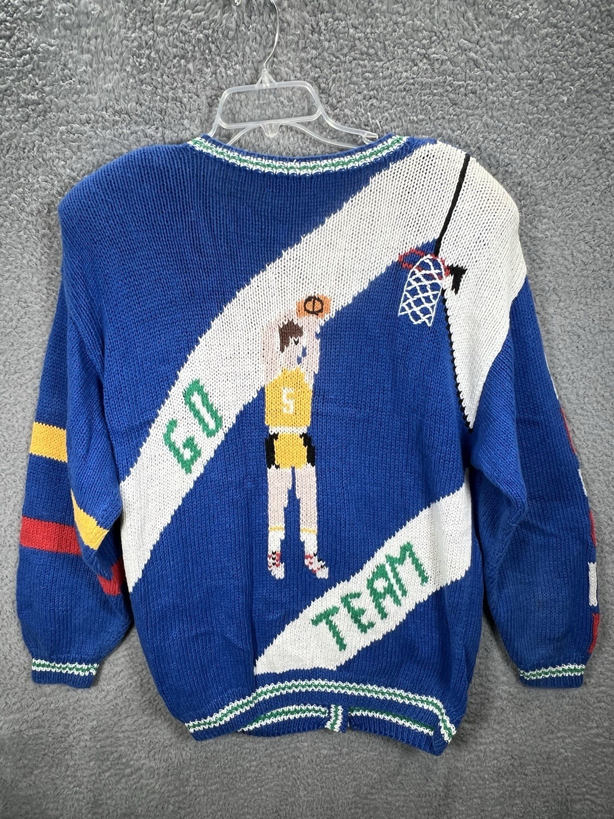 Vtg Belle Pointe Sz Large Basketball Cheer Cardigan Grandma Sweater Teacher