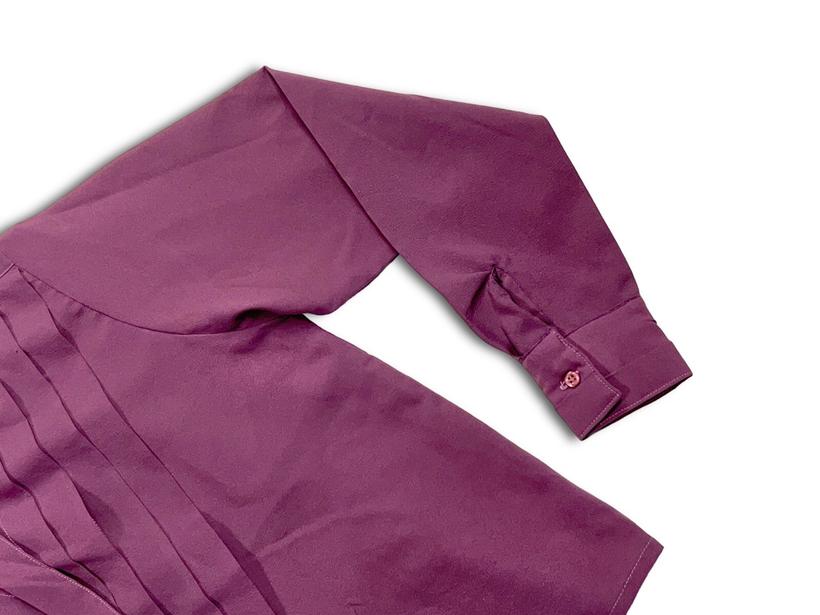 Vintage 80s Plum Purple Pleated Blouse Women’s Small Long Sleeve Button-Up