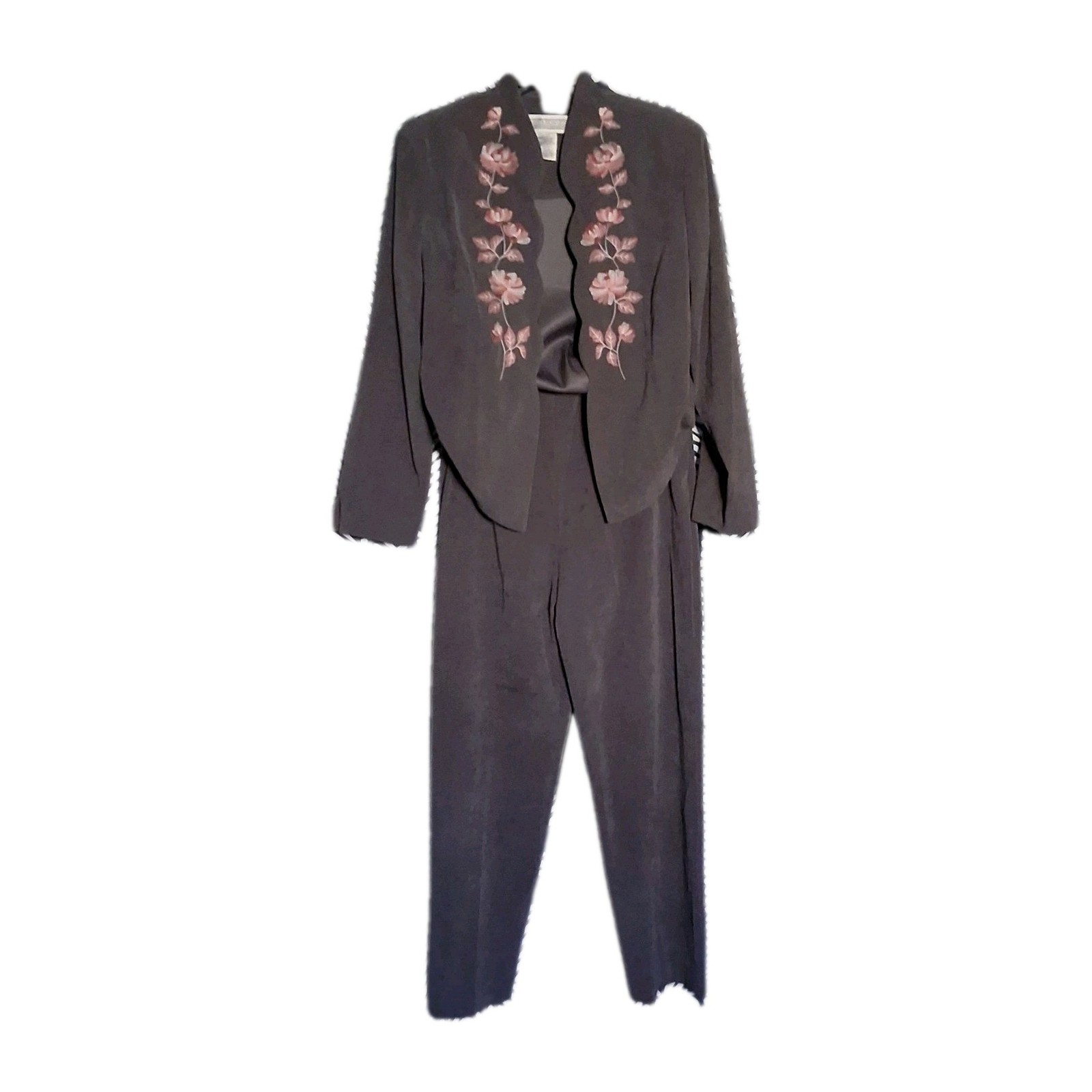 VTG 80s Jessica Howard Scalloped Edge Embroidered Floral Jacket, Pants Set Boho