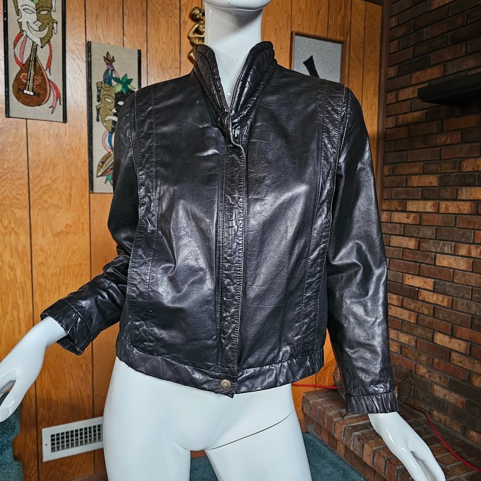 Vtg 80s Punk New Wave Quilted Avant Garde Real Leather Motorcycle Jacket XS/S