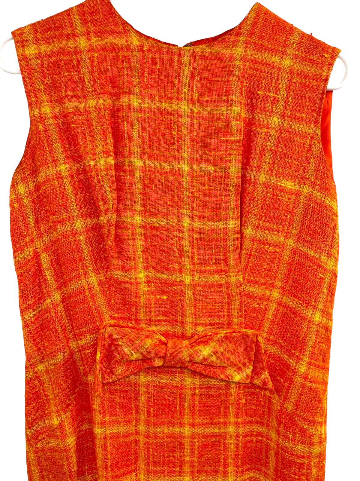 Vintage Stacy Ames Tweed Windowpane Sheath Dress Burnt Orange size 14