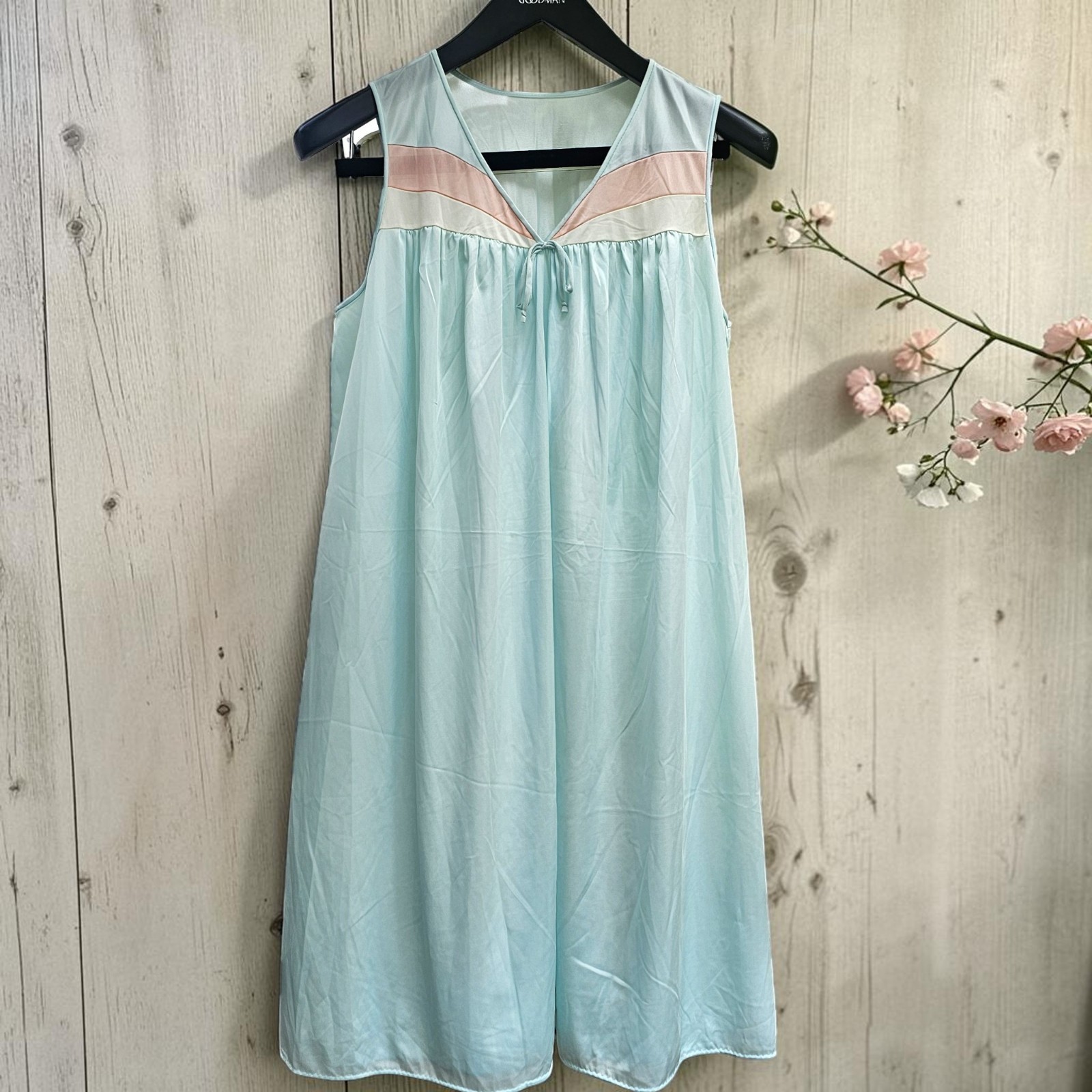 VTG Lorraine Nightgown MD Mint Seafoam Peach Color Block Sleeveless Nylon Sheer