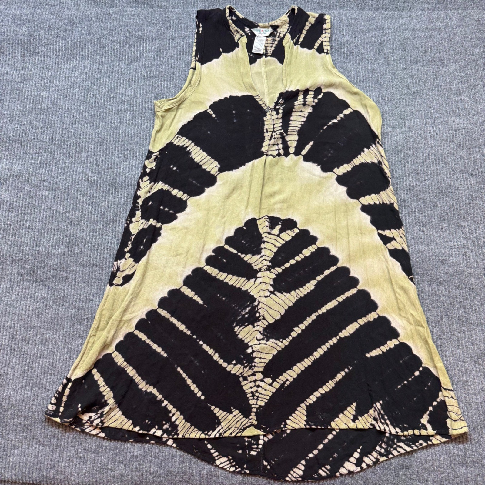 Boho Tie Dye Tank Dress Olive Black L Sleeveless V Neck Hard Tail Forever