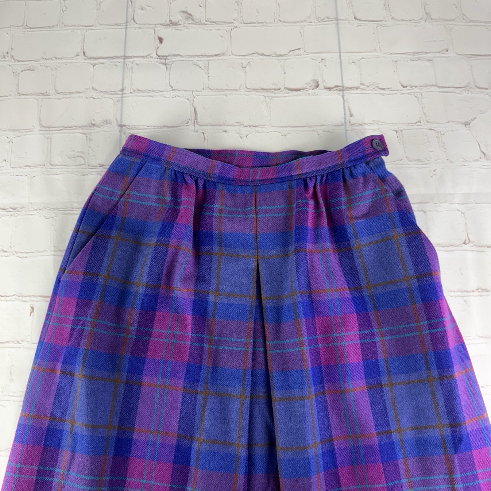 Vintage Pendleton Purple Plaid 100% Virgin Wool Made in USA Midi Skirt Size 10