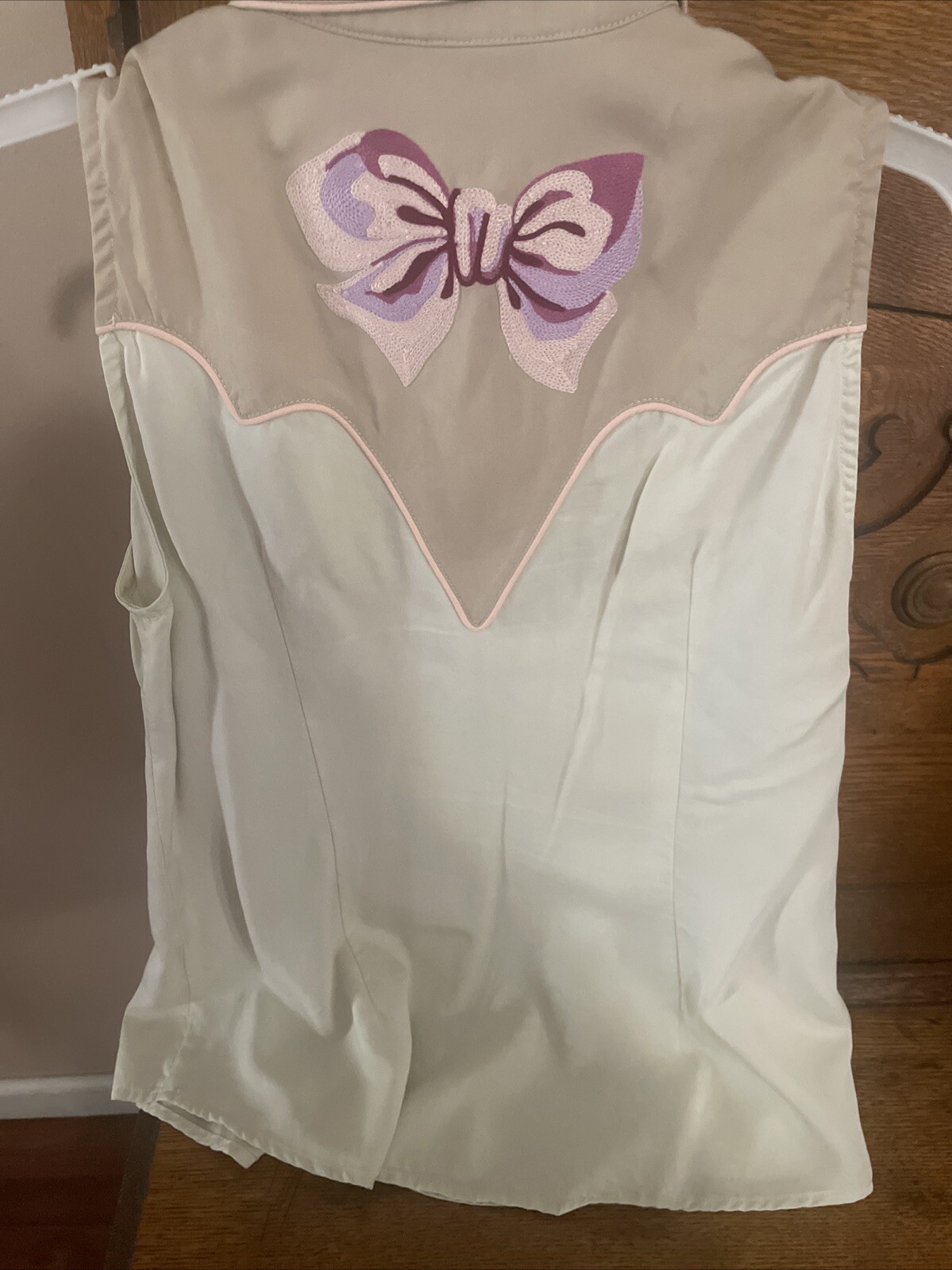 VTG H BAR C California Ranchwear Sleeveless M Pearl Snap Shirt Embroidered Bows