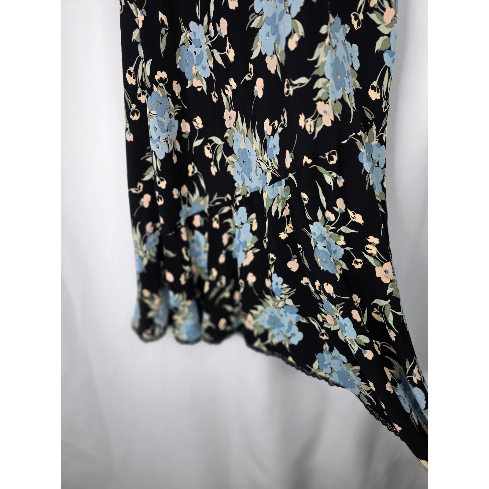 Betsey Johnson Black Label Slip Dress Womens 10 Black Floral Vintage Asymmetric