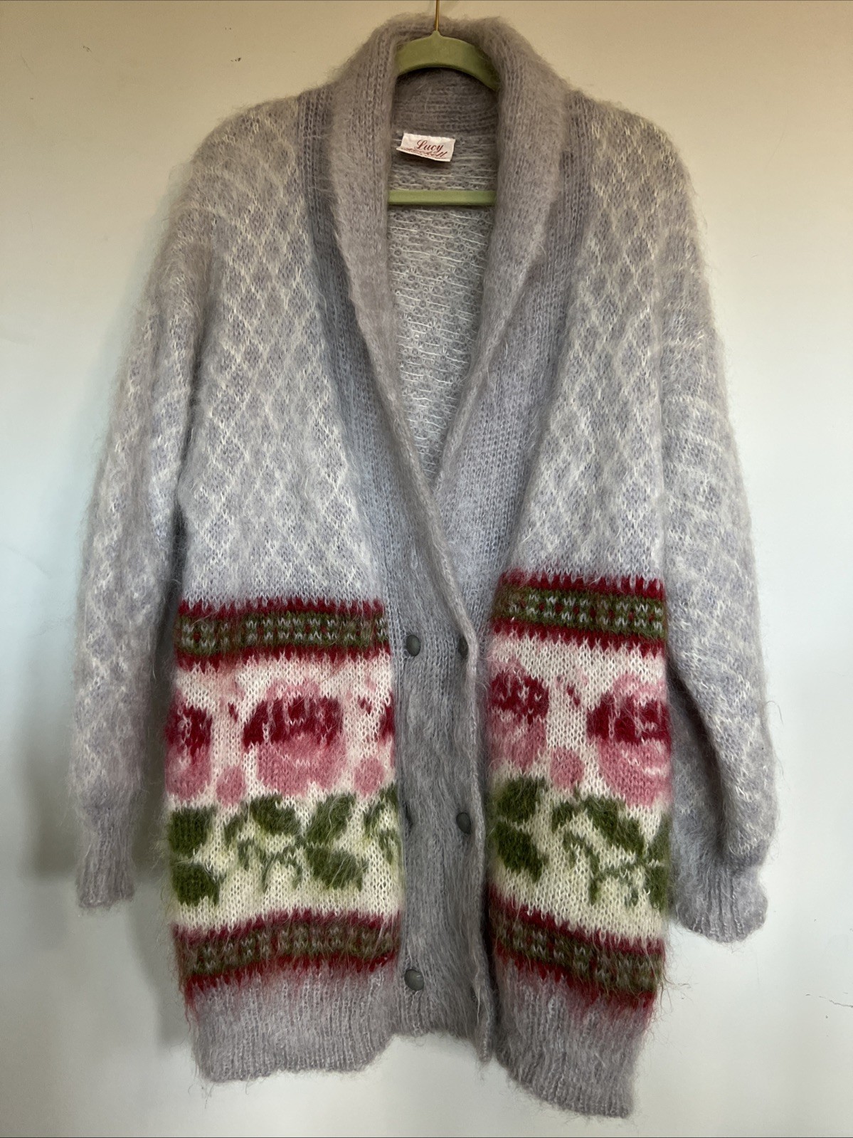 Vintage 70s Mohair Shaw Collar Cardigan Sweater Cabincore Fairycore Grunge Roses