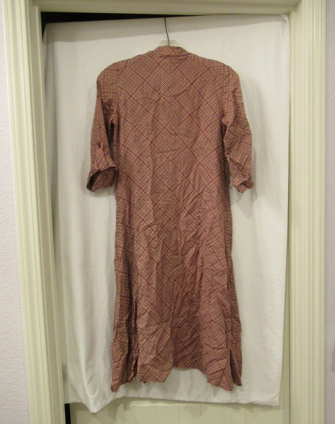 Joseph Magnin brown houndstooth plaid dress, unlined, sz. 5, 30″ chest