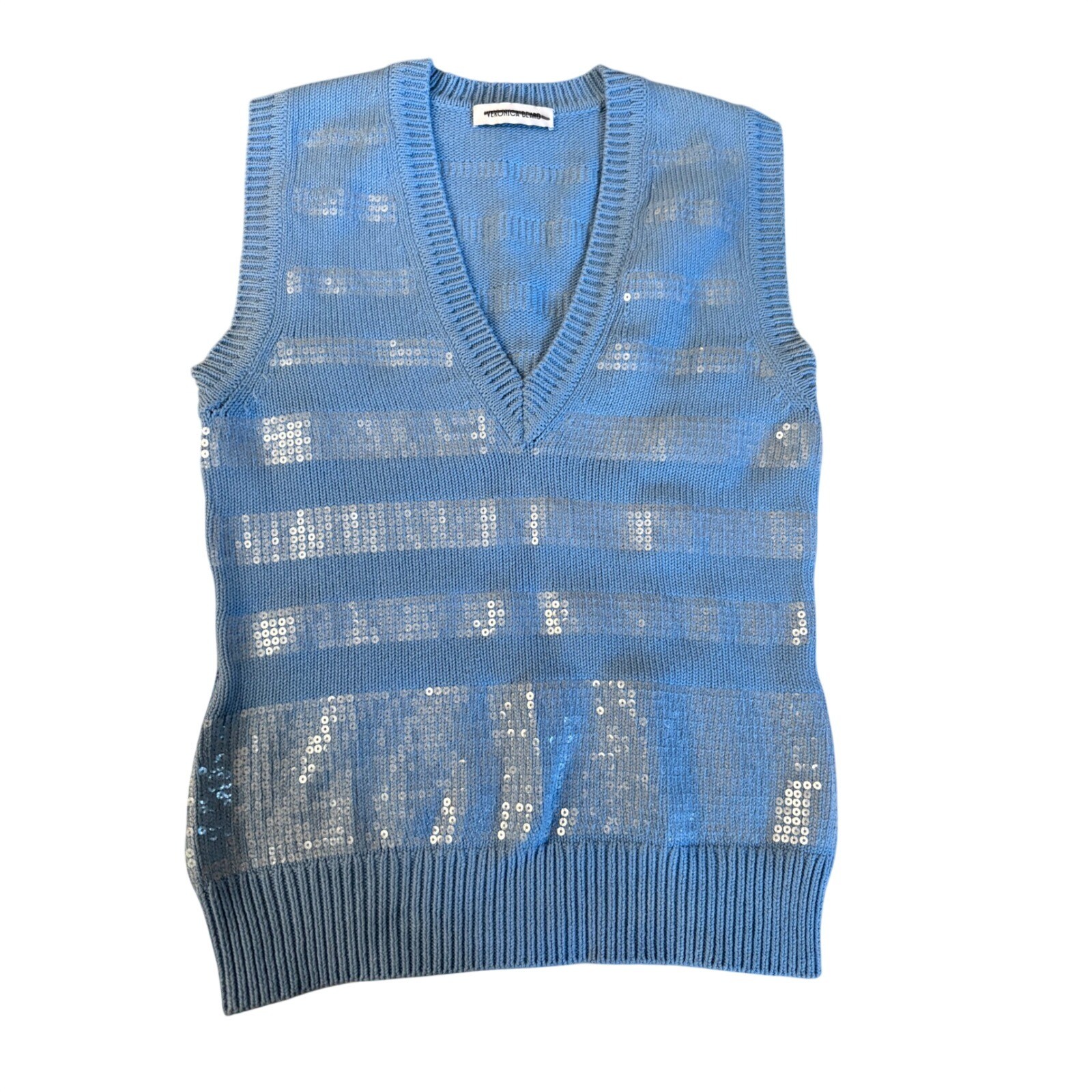 Veronica Beard Sequins Knit Sweater Vest Blue Size Small