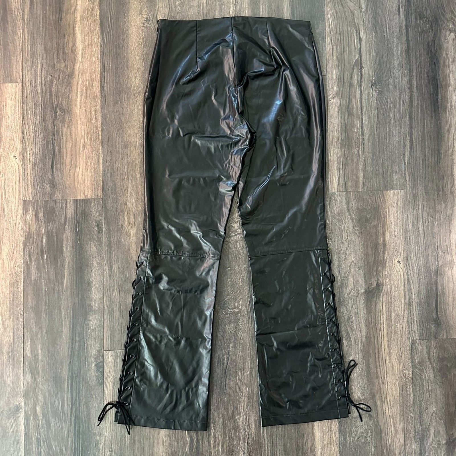 Vintage Fredericks USA Pants Lace Up PVC Latex Black Tie Sides Women’s Size 12
