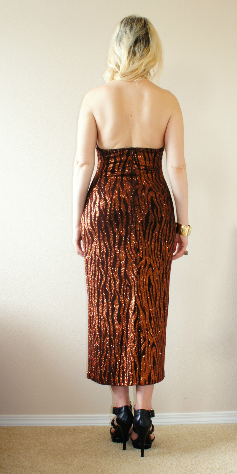 Vtg 90 METALLIC Brocade Animal Stripes Evening Cocktail Wedding MAXI Dress Gown