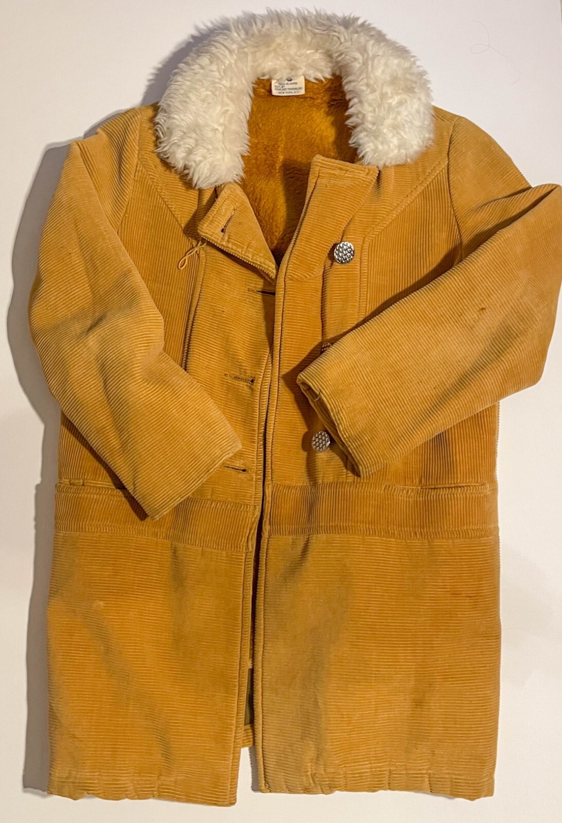 Vintage 70s Corduroy chore jacket brown faux fur collar sherpa lined 17×28