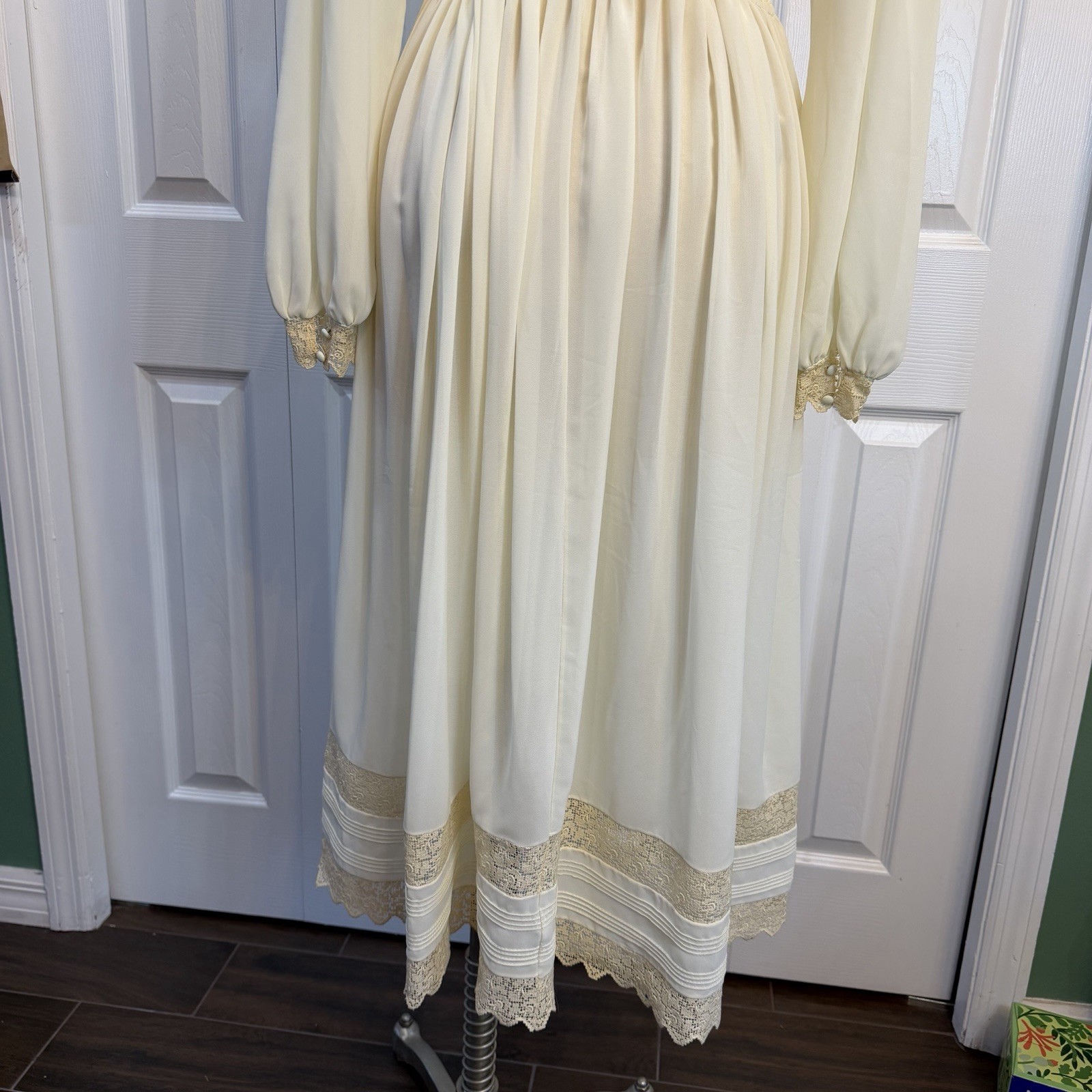 Vintage 70s Bonnie Strauss Dress Medium Lace Sheer Victorian Cottage Prairie 80s