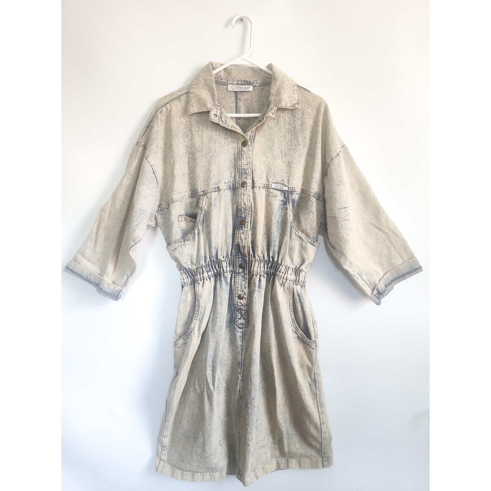 Vintage Denim Dress Large Blue Acid Wash Stonewash 80s Utility Indie Retro Boho