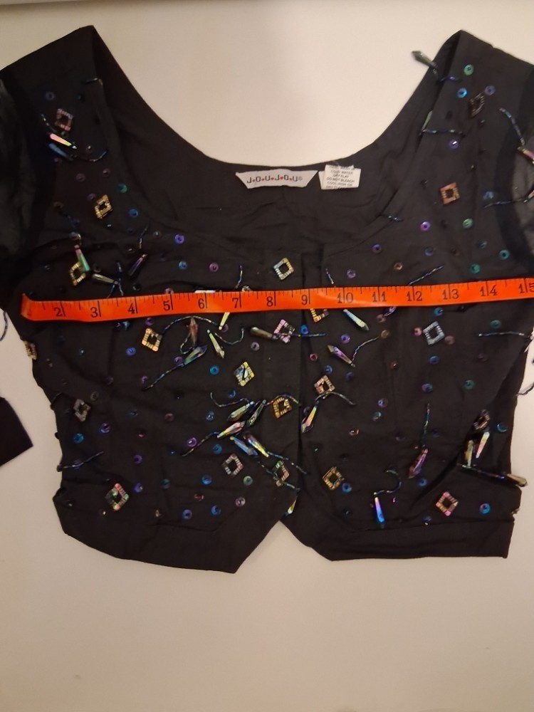Vintage 90s Joujou Beaded Sheer Sleeve Crop Top Festival Fairycore Y2K Small