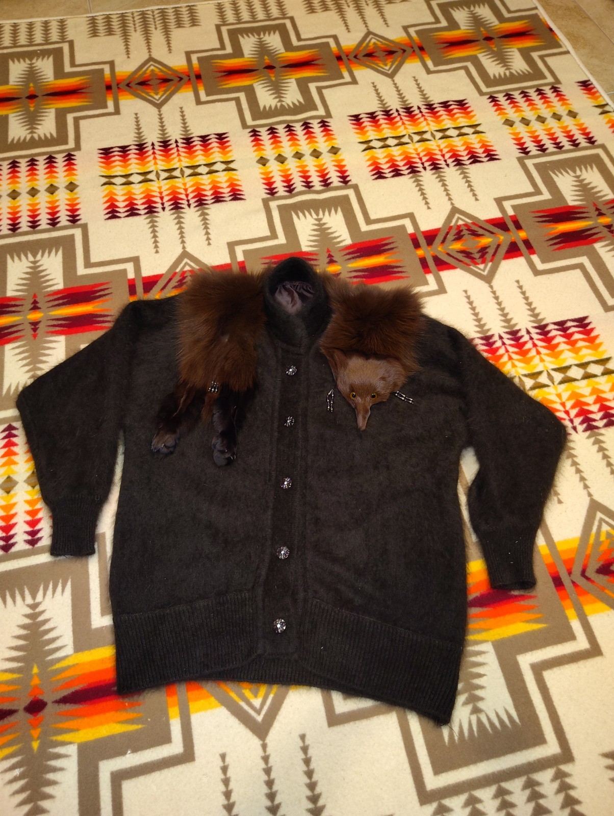 Mink vintage coat with head and feet Miracle Real Animal Excellent Condition L