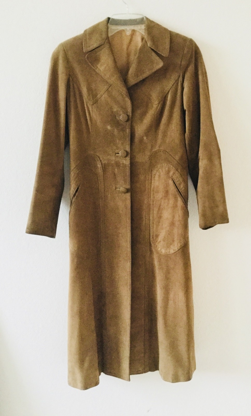 Women’s Vintage Argentine Brown Genuine Suede Lined Trench Coat, 70’s, Size S/M