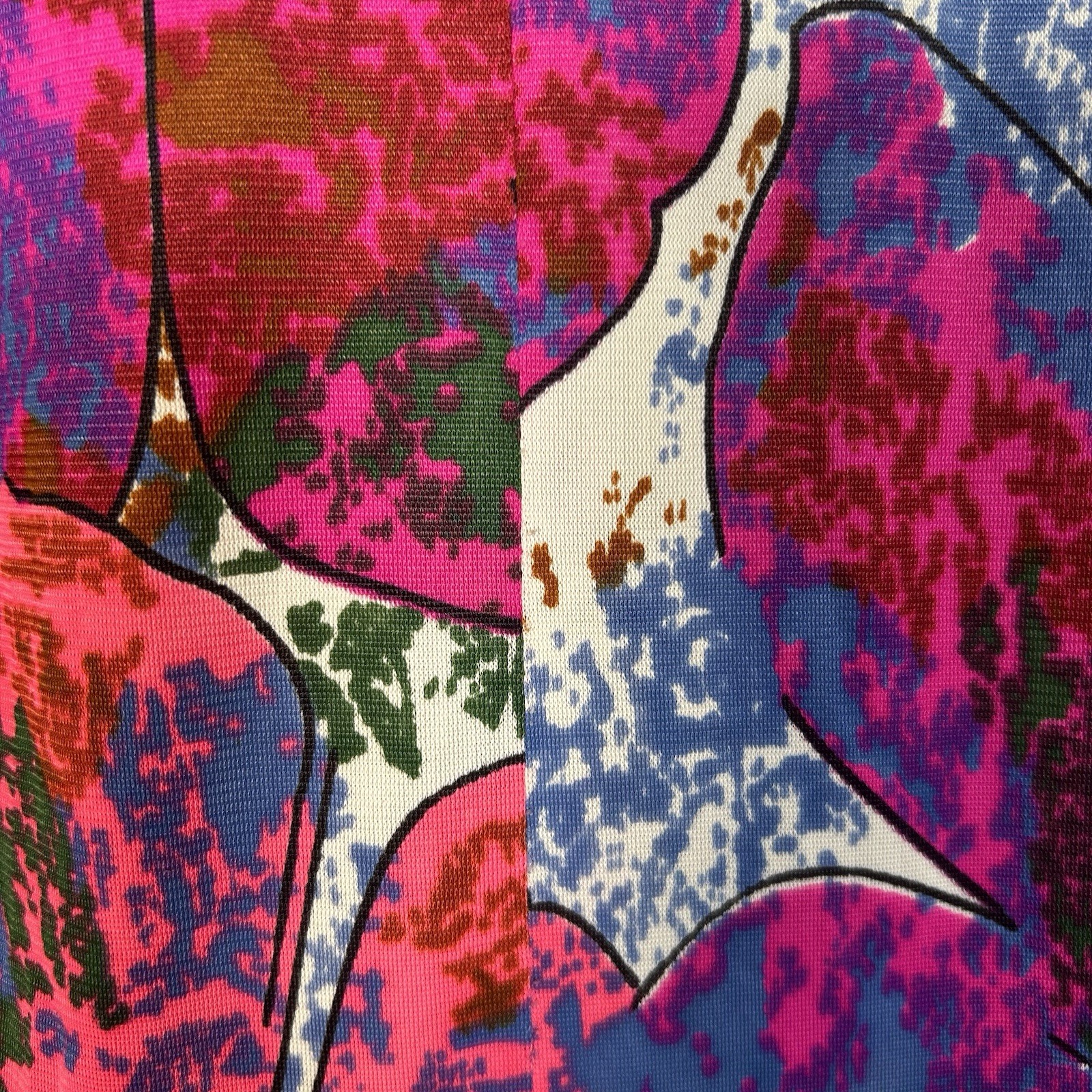 VTG 60s Floral Abstract Mock Neck Hippie Psychedelic Long Maxi Dress Sz M