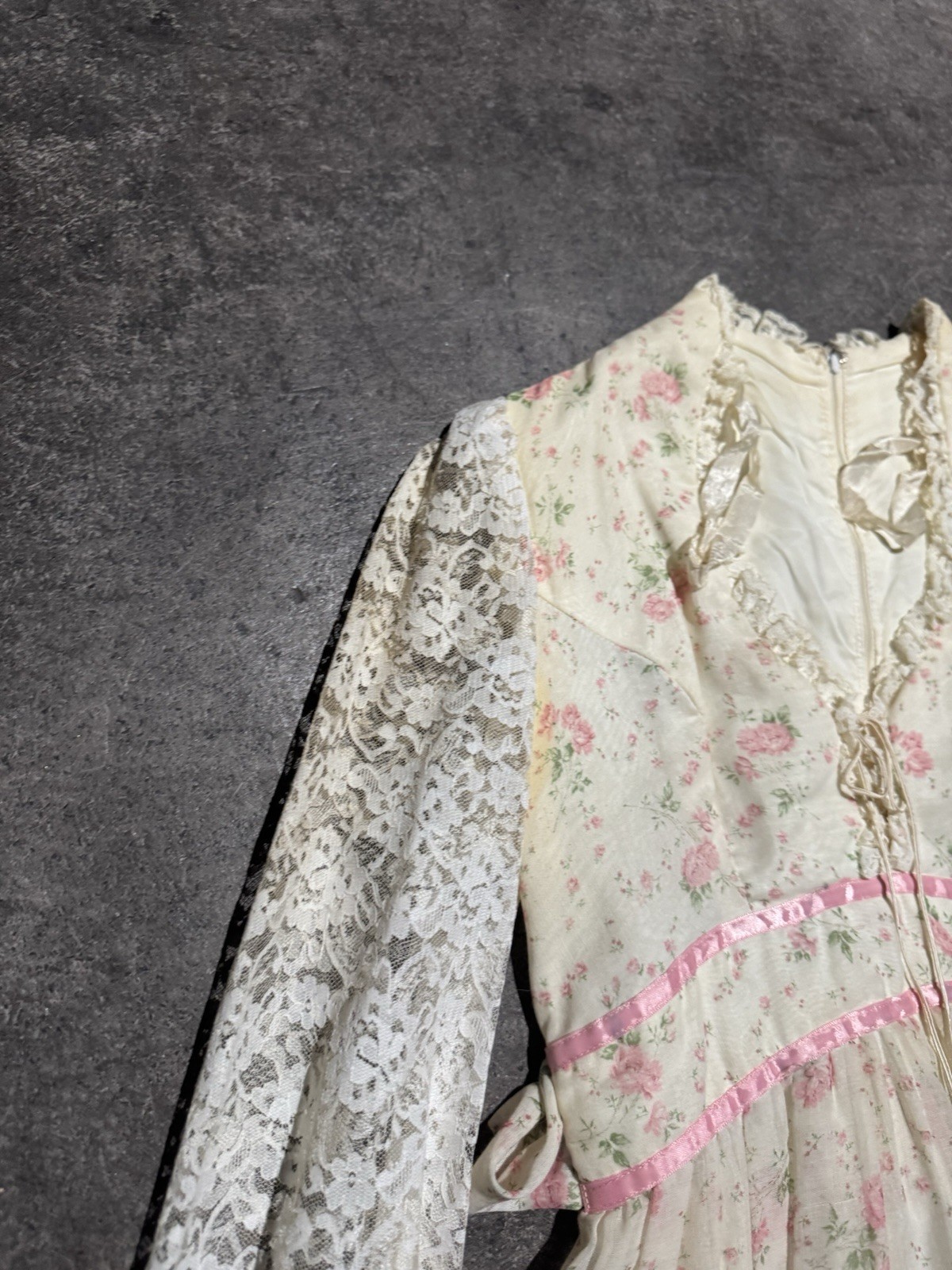 Vintage 60s 70s Boho Floral Peasant Victorian Cottage Core Prairie Dress XS