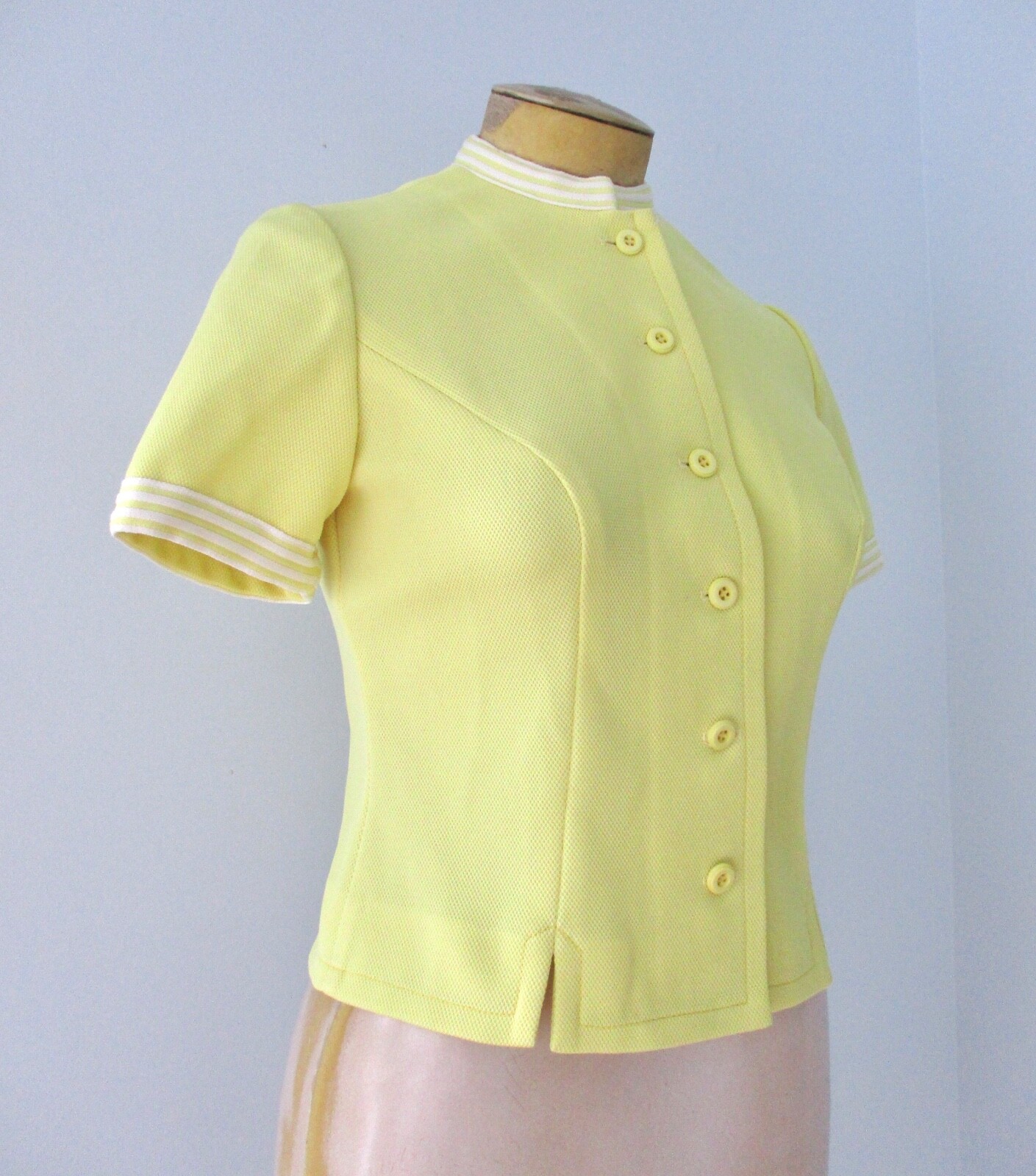 Vtg 70s Leslie Fay Yellow 2-Pc Fit Flare Ringer Dress Jacket Secretary Suit S/M