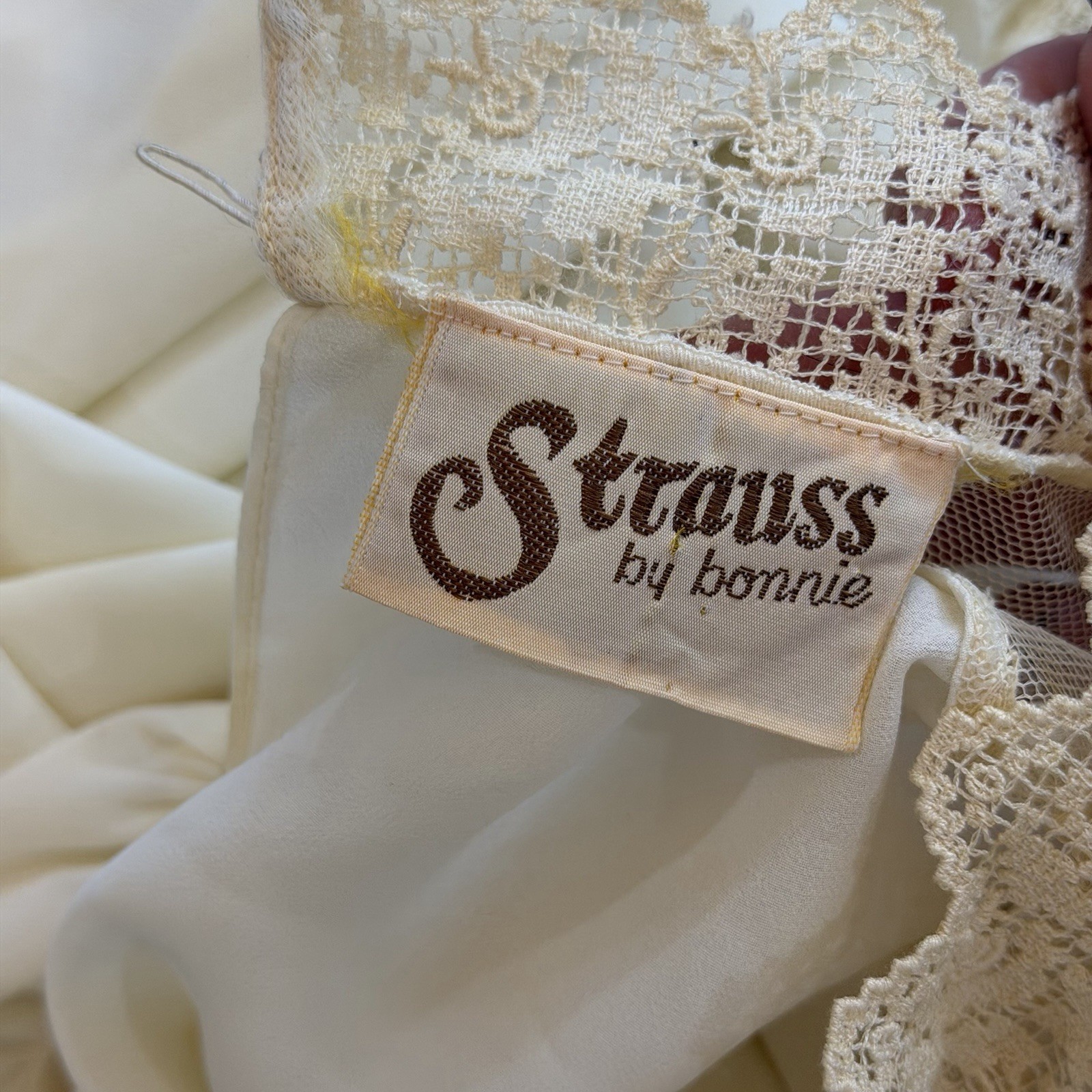 Vintage 70s Bonnie Strauss Dress Medium Lace Sheer Victorian Cottage Prairie 80s