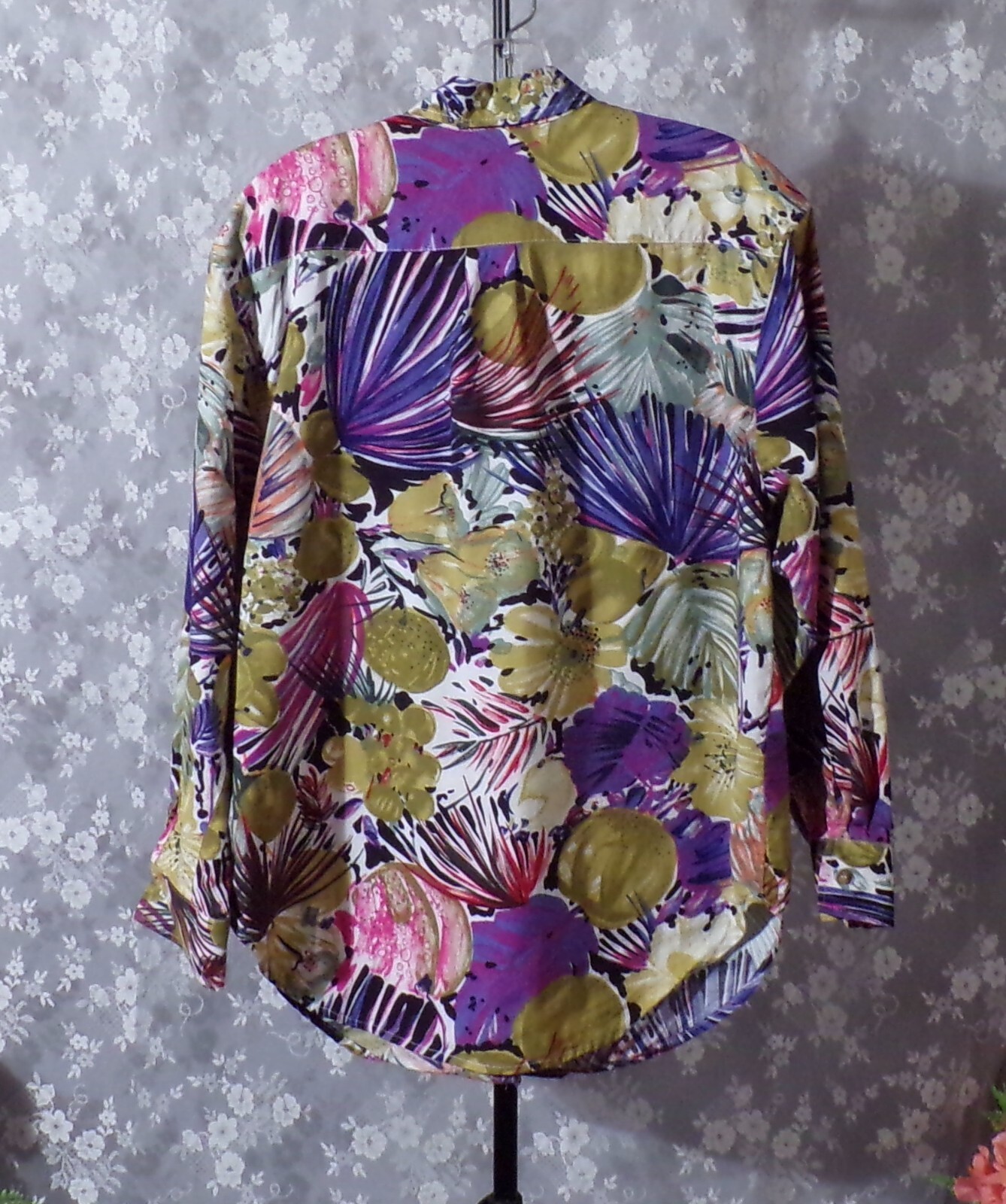 Vintage 80s Floral Top Size Medium 1980s Tropical Vacation Cruise Fashion Blouse