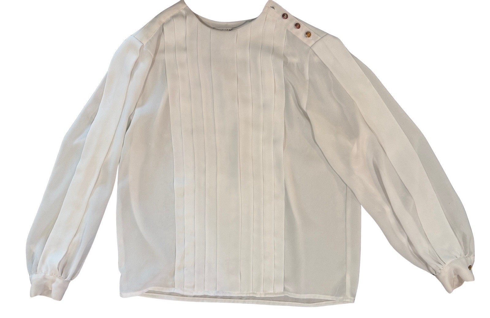 Vintage Josephine White Longsleeved Secretary Blouse Womens Sz 12 Office Dressy