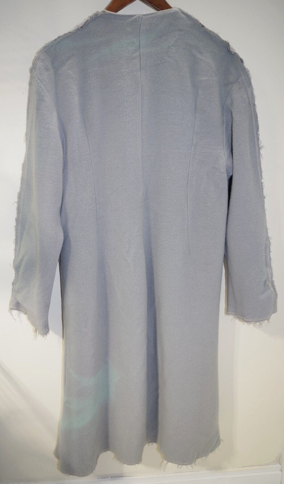 218 – J MORGAN PUETT vintage Long COAT DRESS Gray Wool Gauze SM Snaps Bee Label