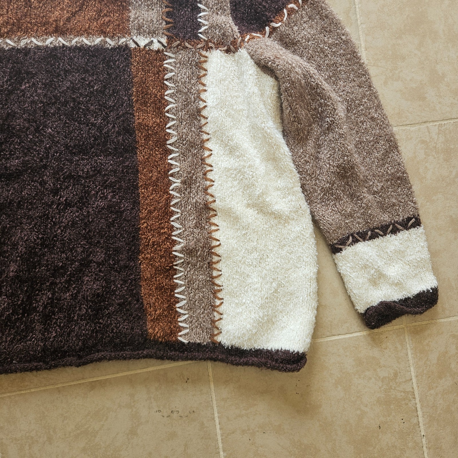 Vintage CJ Banks Sweater Womens 3X Brown White Tan Mohair Blend Fuzzy Pullover