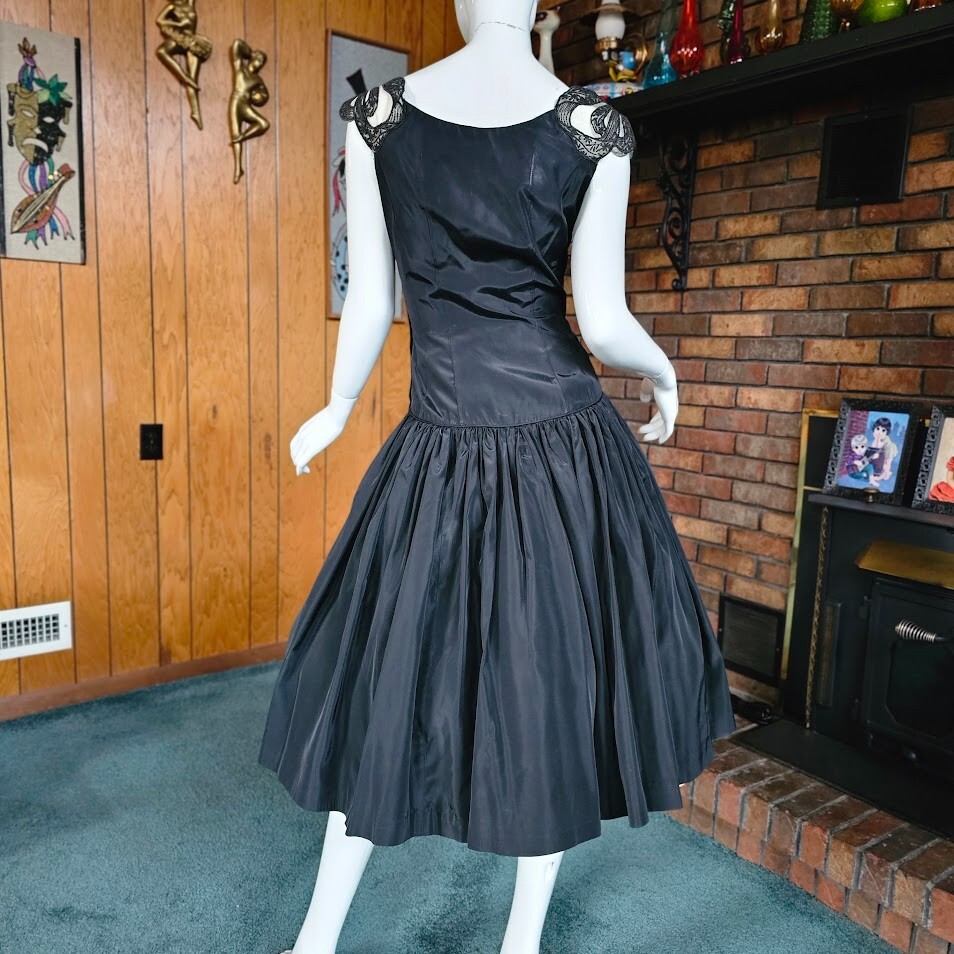 Vtg 40s New Look Novelty Bow Straps Drop Waist Evening Formal Cocktail Dress S