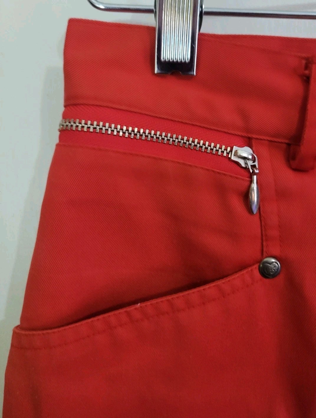 Vintage 80s Tomato Red Gitano Pants Size 8 Zipper Pocket Oversized Pockets