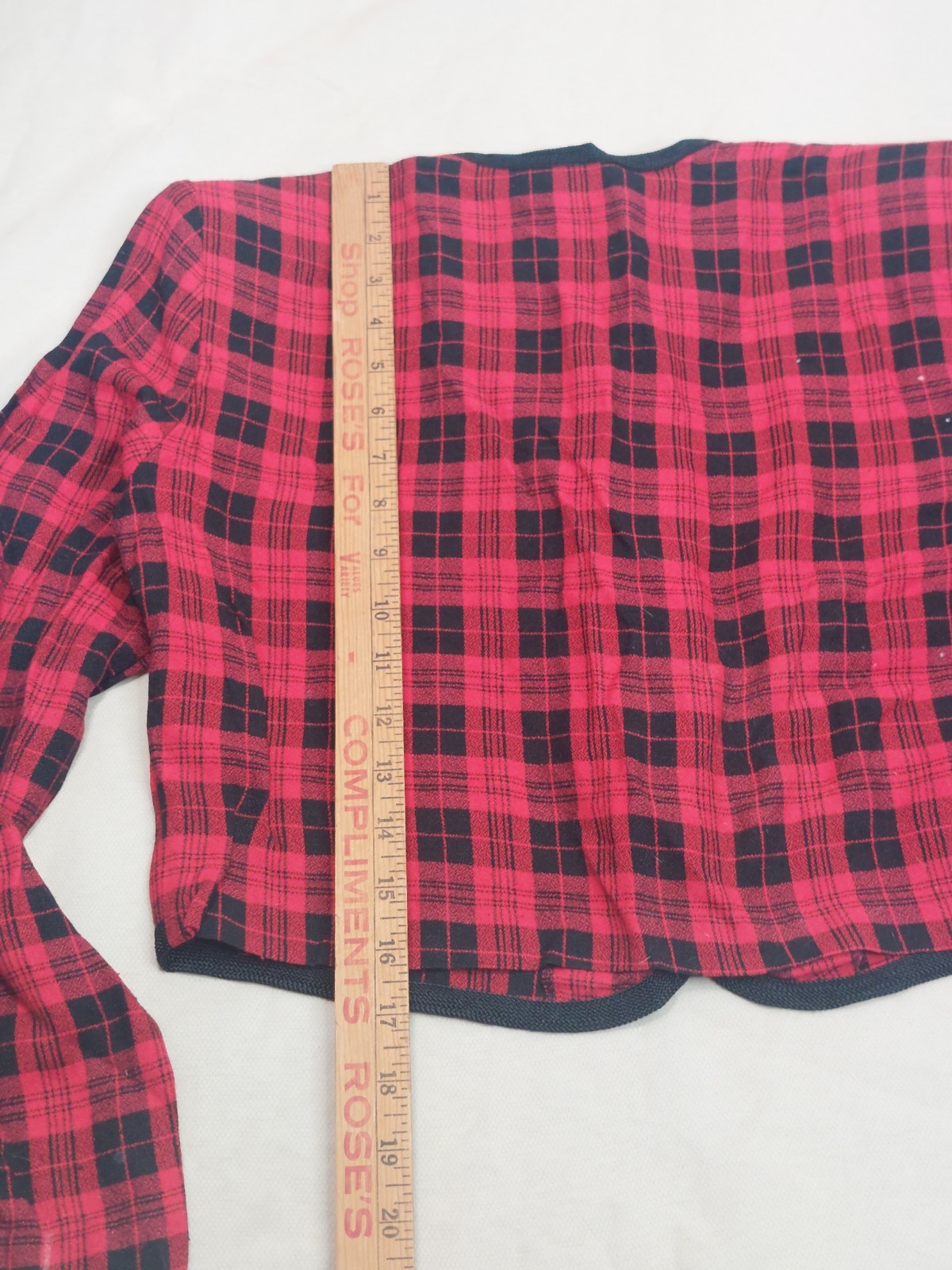 True Vintage 80s 90s Red Black Plaid Crop Top Long Shirt Grunge Y2K Academia