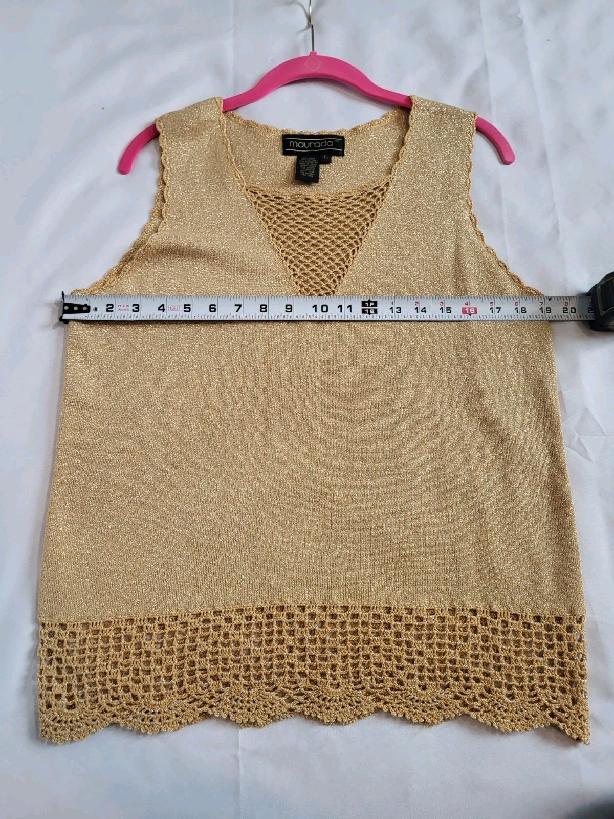 Vintage Maurada Gold Crochet Knit Women’s XL Top Cardigan Set 70s