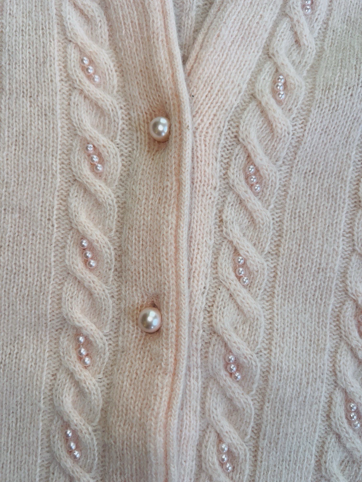 CASUAL CORNER 80’s Vintage 90s Angora Pearls Lambswool Cardigan Sweater M Pink