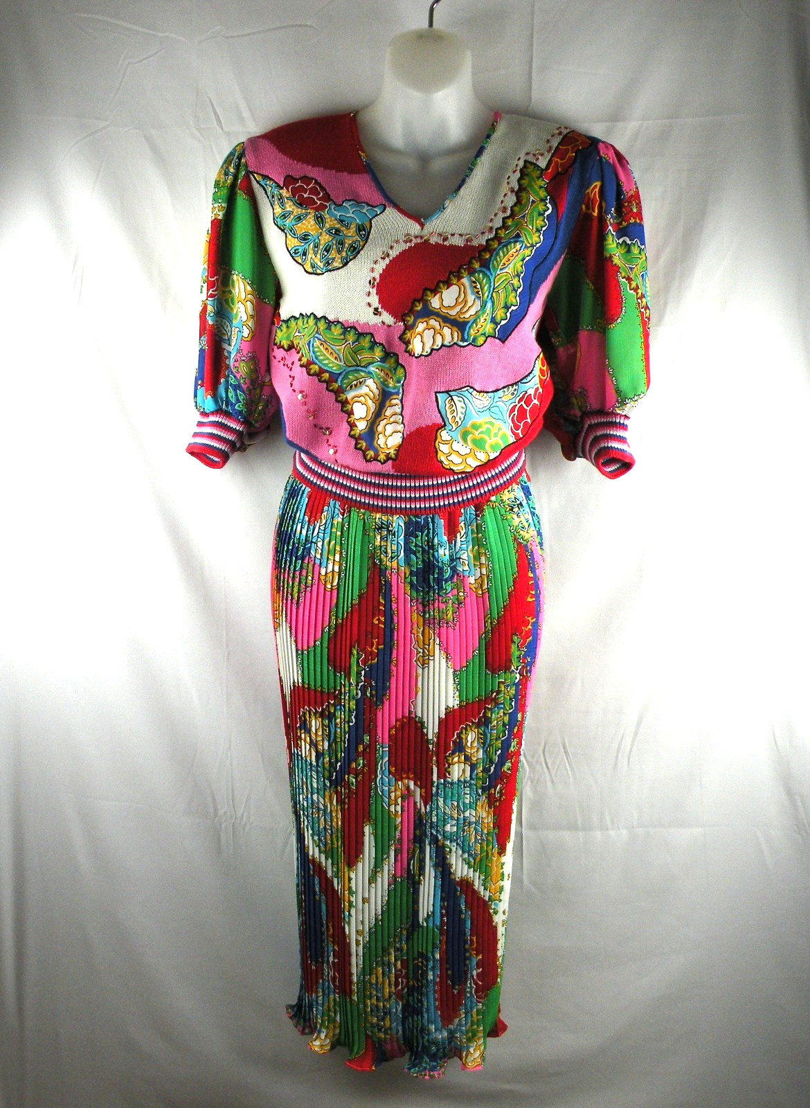 Vintage 80’s Diane Freis Georgette Skirt and Sweater Set Floral Small