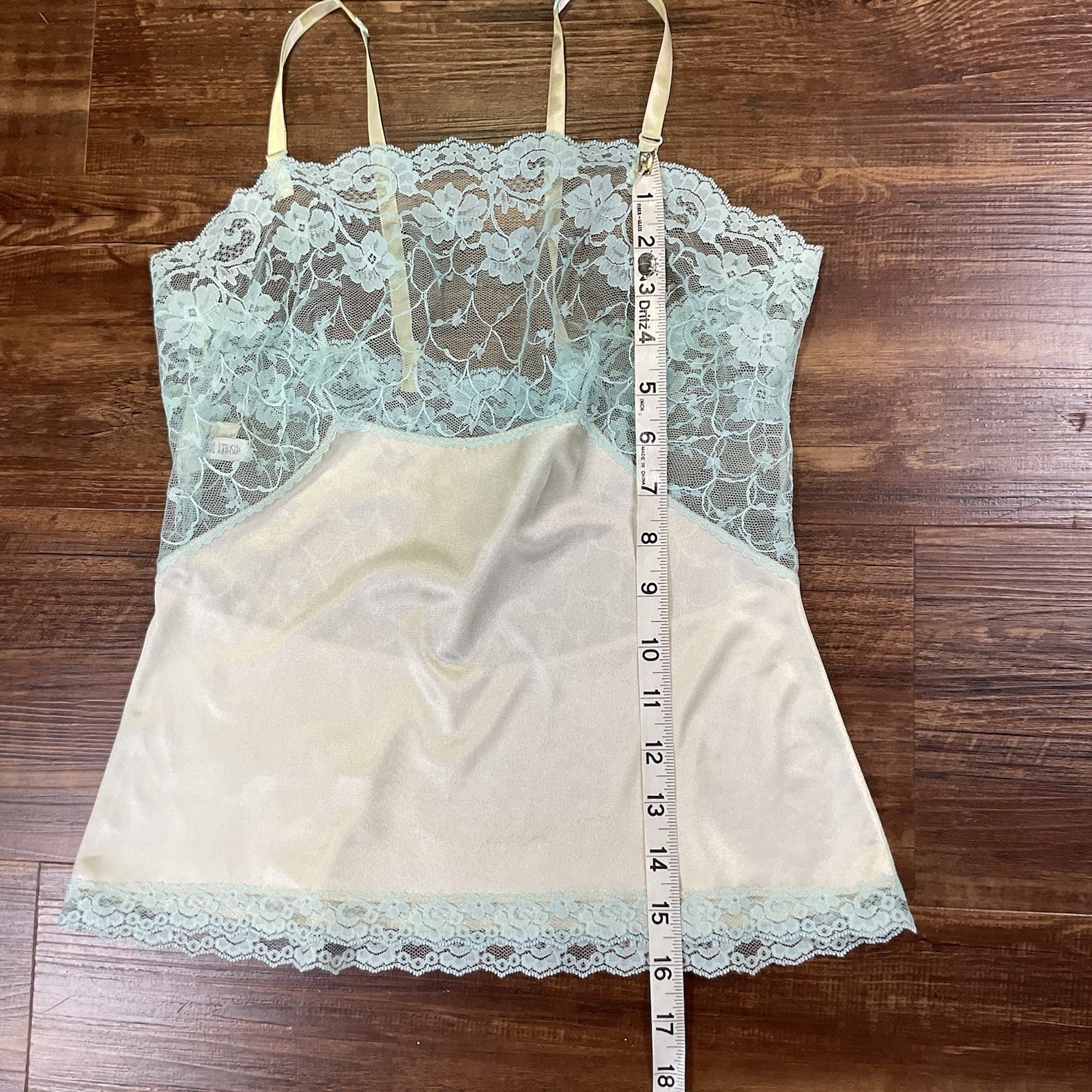 Vintage Ashley Taylor Camisole Light Aqua Green Nylon Lace Delicate Womens S USA